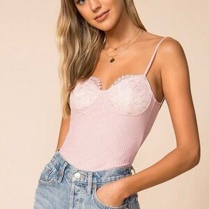 Superdown Hayden Lace Light Pink Bodysuit